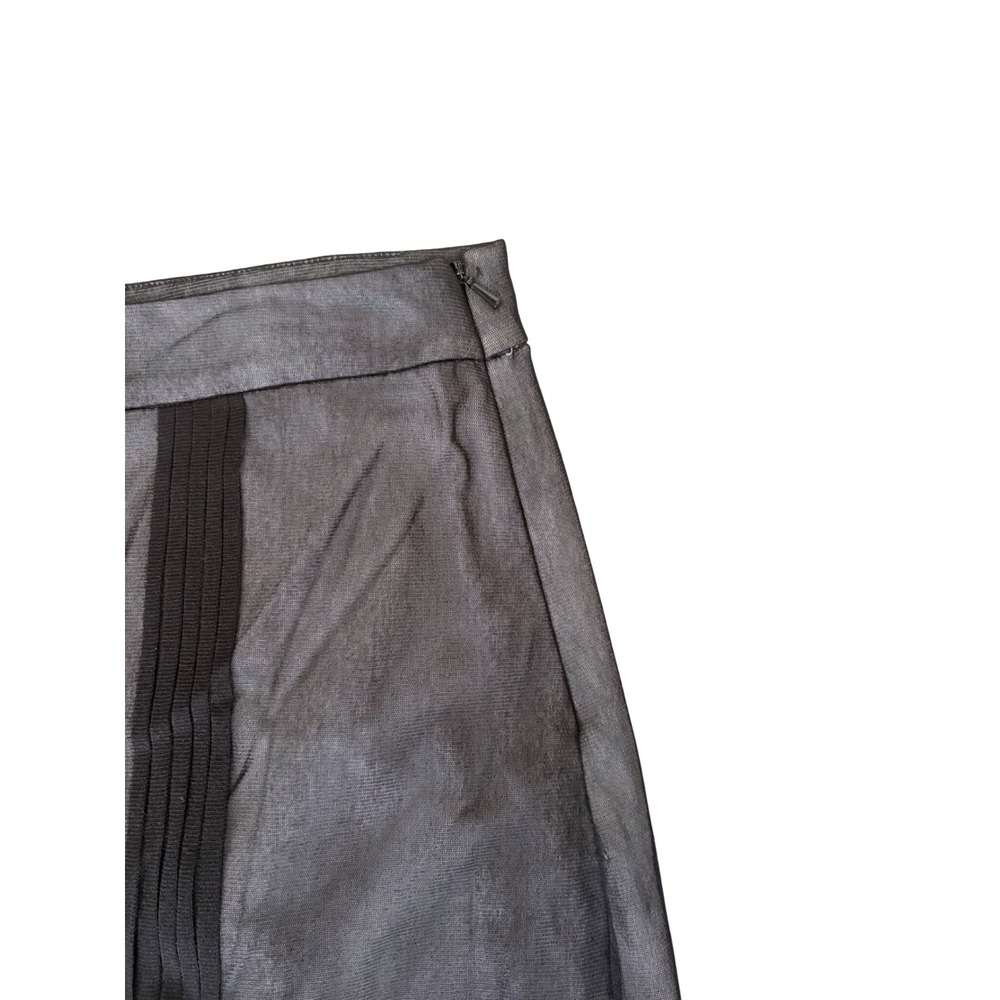 Vivienne Tam Mesh Midi Skirt Metallic Charcoal Grey Pleated Ribbon Detail Size 3 - Picture 3 of 4
